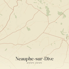 Obraz premium Vintage map of Neauphe-sur-Dive, France.