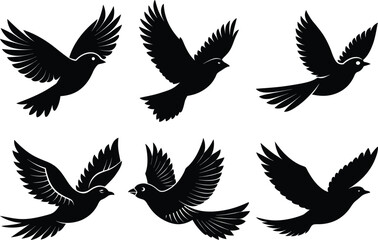 Obraz premium vintage flying bird silhouette set, drawing birds black silhouette