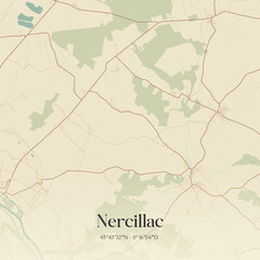Obraz premium Vintage map of Nercillac, France.