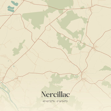 Vintage map of Nercillac, France.