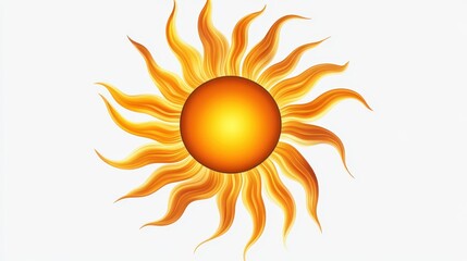 Naklejka premium Bright sun with radiant orange flames against white background