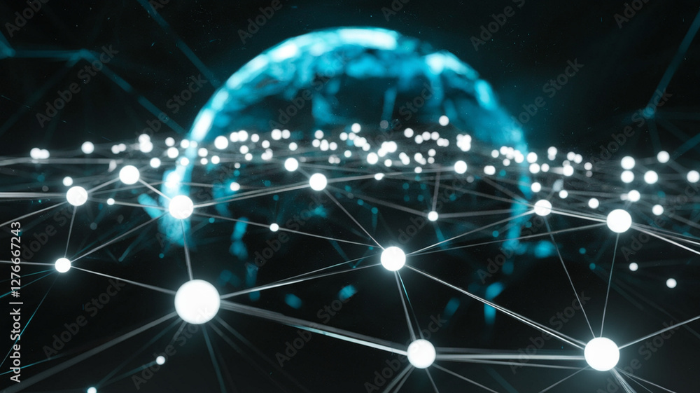 Aufkleber glowing neural network visualization floating in dark futuristic space, representing artificial inte