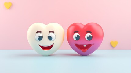Obraz premium Emoji 3D In love Emoticon, a cheerful and playful 3D emoji with heart shapes in the eyes, set against a soft, pastel background.