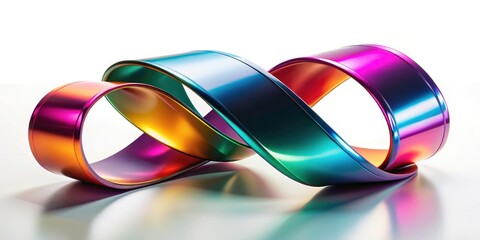Modern digital art featuring a geometric, two-tone ribbon stripe object. Isolated 3D render; abstract background.