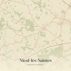 Fototapeta premium Vintage map of Nieul-lès-Saintes, France.