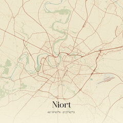 Fototapeta premium Vintage map of Niort, France.