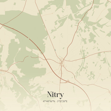 Vintage map of Nitry, France.