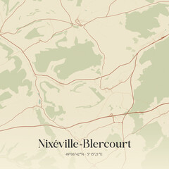 Fototapeta premium Vintage map of Nixéville-Blercourt, France.