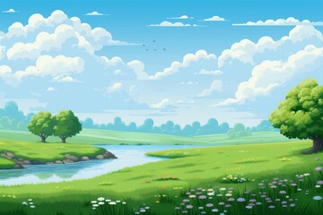 Fototapeta premium Spring landscape backgrounds grassland outdoors.