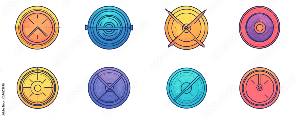 Poster colorful abstract circular designs with geometric patterns on white background. vector