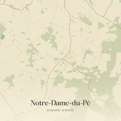 Fototapeta premium Vintage map of Notre-Dame-du-Pé, France.