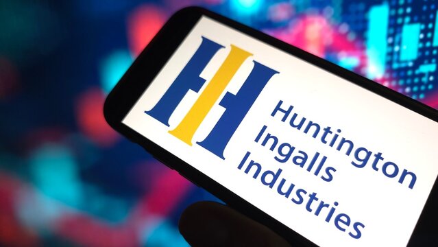 Konskie, Poland - February 18, 2025: Huntington Ingalls Industries company logo displayed on mobile phone