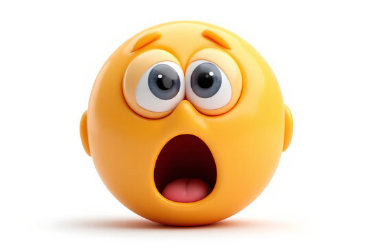 Shocked emoji face with big eyes and open mouth expressing disbelief and surprise perfect for April Fools Day pranks, jokes, and funny moments, isolated on white background