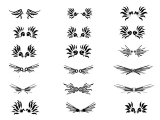 Modern black wings icons set on white background. Vector set of angel wings icons. Eagle, bird, logo.