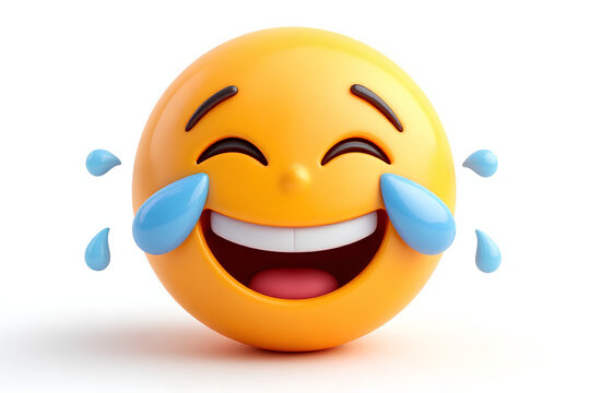 Hilarious 3D Render of a Laughing Emoji Character with Tears of Joy for April Fools' Day Celebration, Featuring Bright Yellow Color and Playful Expression with Overwhelming Joy