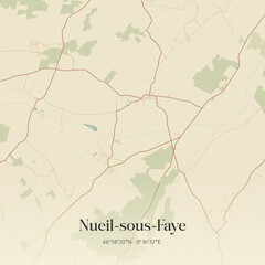 Fototapeta premium Vintage map of Nueil-sous-Faye, France.