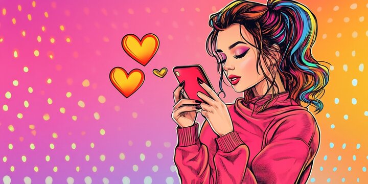 pop art girl sending virtual love message