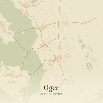 Vintage map of Oger, France.