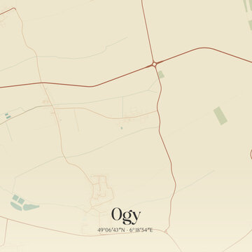 Vintage map of Ogy, France.