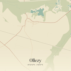 Obraz premium Vintage map of Ollezy, France.