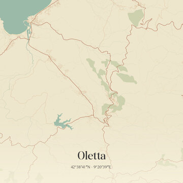 Vintage map of Oletta, France.