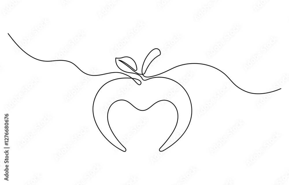Poster continuous linear drawing of apple. one line drawing apple, single one line art of apple fruit vecto