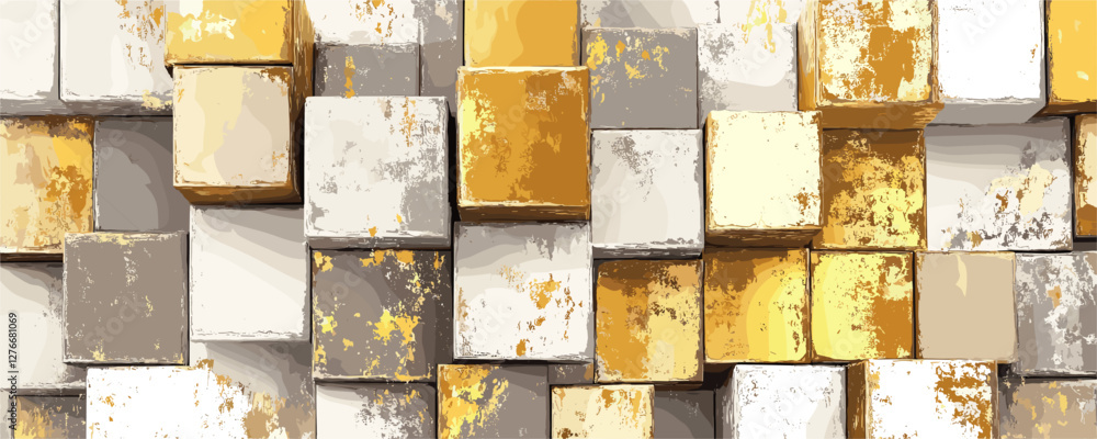 Aufkleber abstract gold and silver cubes textured block pattern. vector