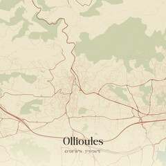 Fototapeta premium Vintage map of Ollioules, France.