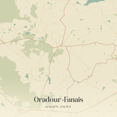 Obraz premium Vintage map of Oradour-Fanais, France.