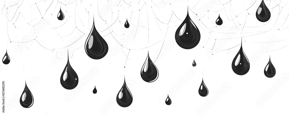 Poster black raindrop pattern on intricate web-like background. vector