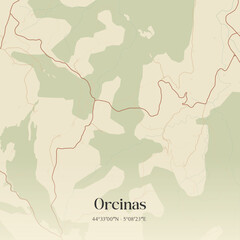 Obraz premium Vintage map of Orcinas, France.