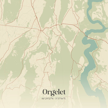 Vintage map of Orgelet, France.
