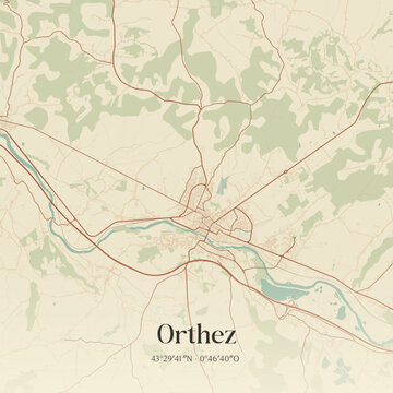 Vintage map of Orthez, France.