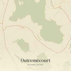 Fototapeta premium Vintage map of Outremécourt, France.