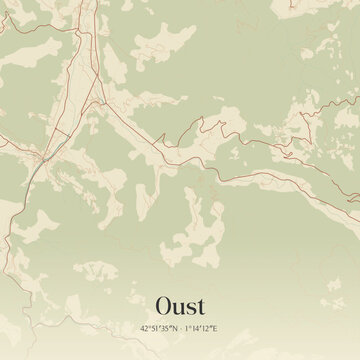 Vintage map of Oust, France.