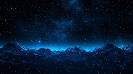 Fototapeta premium Stunning Night Sky over Glowing Blue Mountains Low Poly Landscape Starry Night Scene