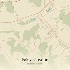 Obraz premium Vintage map of Paisy-Cosdon, France.