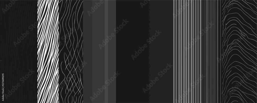 Poster abstract black and white geometric lines and patterns in vertical composition. vector
