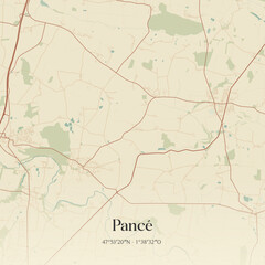 Fototapeta premium Vintage map of Pancé, France.