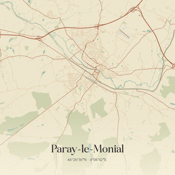 Vintage map of Paray-le-Monial, France.
