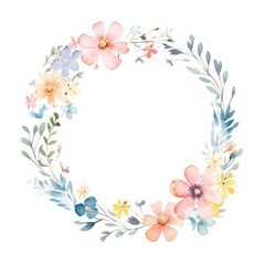 Fototapeta premium Flower circle border flowers watercolor pattern.