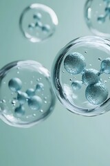 Stem Cell Division Process with Floating Air Bubbles on Light Green Packaging