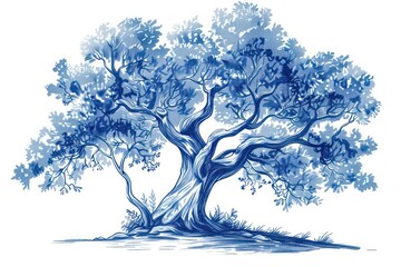 Tree drawing illustration blue.