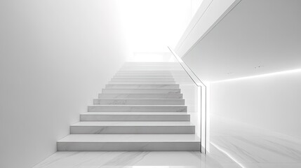 Obraz premium A Modern White Staircase with Marble Steps and Glass Handrails in a Brightly - lit Indoor Space