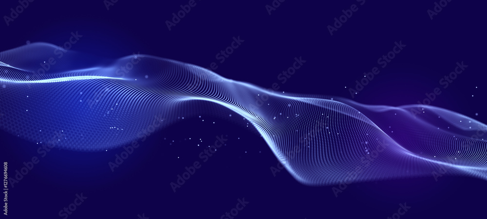 Poster abstract blue futuristic background. technological wave of information data flow. 3d rendering.