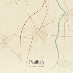Fototapeta premium Vintage map of Paulhan, France.
