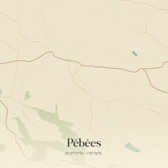 Obraz premium Vintage map of Pébées, France.