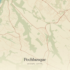 Fototapeta premium Vintage map of Pechbusque, France.