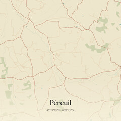 Fototapeta premium Vintage map of Péreuil, France.
