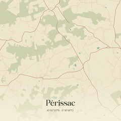 Obraz premium Vintage map of Périssac, France.